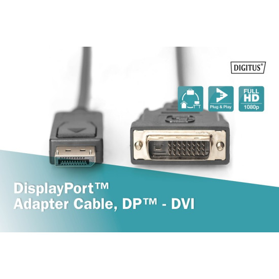 Kabel DisplayPort z zatrzaskiem 1080p 60Hz FHD Typ DP/DVI-D (24+1) M/M 2m