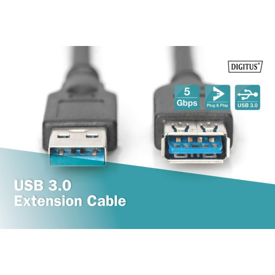 Kabel przedłużający USB 3.1 Gen.1 SuperSpeed 5Gbps Typ USB A/USB A M/Ż czarny 1,8m