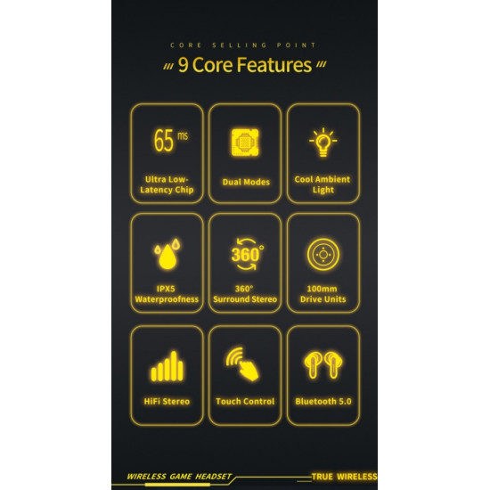 Słuchawki Bluetooth 5.0 T35 TWS + Stacja dokująca -Dla Graczy- czarne