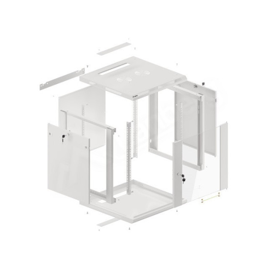 Szafa instalacyjna wisząca 19' 12U 600X600mm szara (drzwi       szklane)