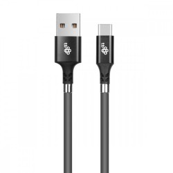 Kabel USB C - USB zwijany z magnetycznymi spinaczami szary