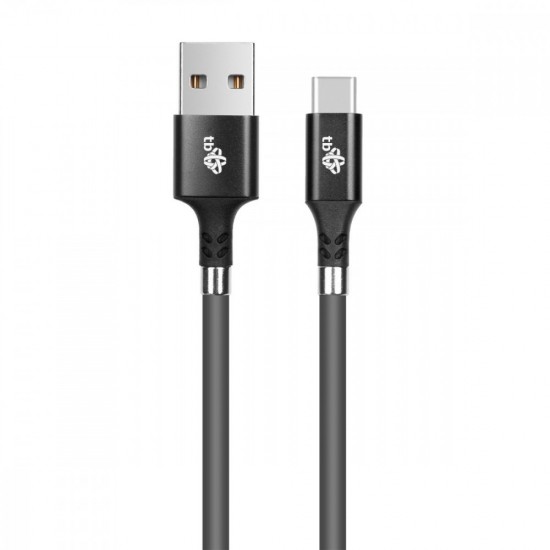 Kabel USB C - USB zwijany z magnetycznymi spinaczami szary