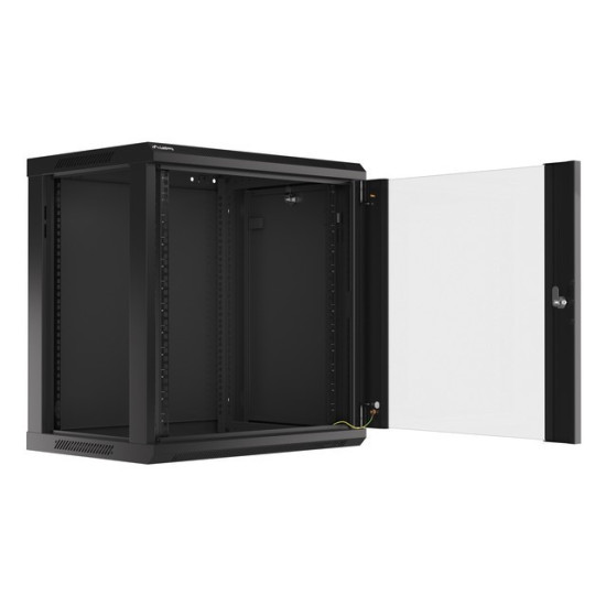 Szafa instalacyjna wisząca 19' 12U 600X450mm czarna (drzwi      szklane)