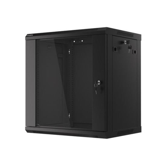 Szafa instalacyjna wisząca 19' 12U 600X450mm czarna (drzwi      szklane)