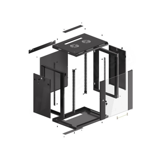 Szafa instalacyjna wisząca 19' 12U 600X450mm czarna (drzwi      szklane)