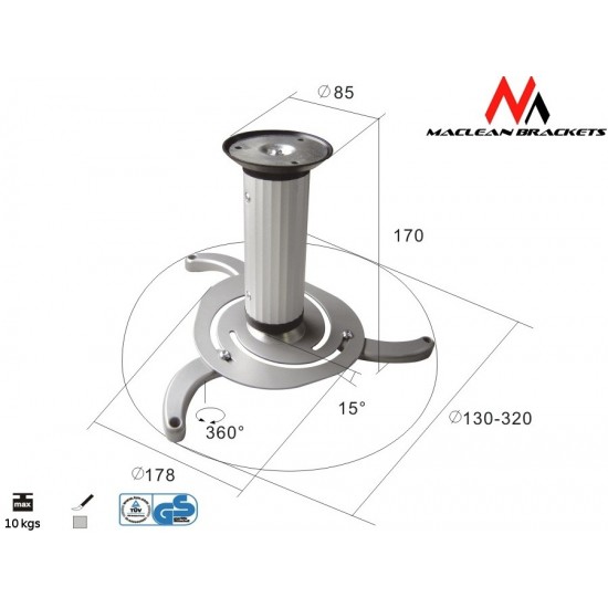 Uchwyt sufitowy do projektora Maclean MC-515 S 80-170mm 10kg