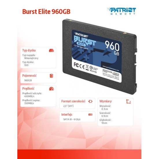SSD 960GB Burst Elite 450/320MB/s SATA III 2.5
