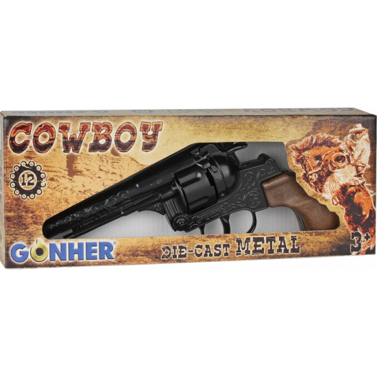 Rewolwer kowbojski metalowy 12 naboi Gonher 