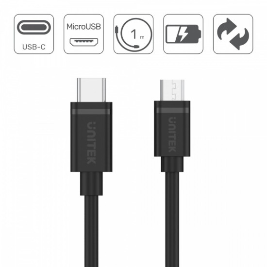 Kabel USB TYP-C DO microUSB 2.0; 1m; Y-C473BK 