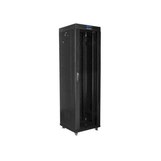 Szafa instalacyjna rack stojąca 19 42u 600x600 czarna, drzwi szklane lcd (Flat pack)