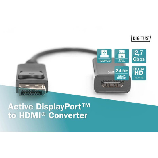 Kabel adapter DisplayPort z zatrzaskiem 1080p 60Hz FHD Typ DP/HDMI A M/Ż czarny 0,2m