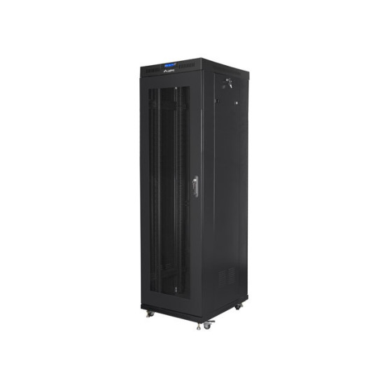 Szafa instalacyjna rack stojąca 19 42U 600x800 czarna, drzwi perforowane lcd (flat pack) 