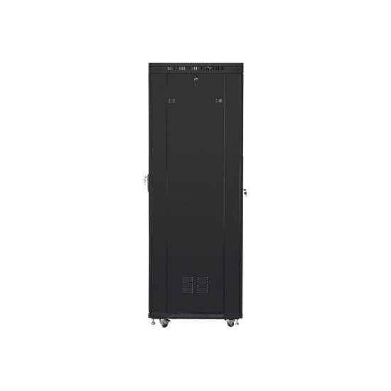 Szafa instalacyjna rack stojąca 19 42U 600x800 czarna, drzwi perforowane lcd (flat pack) 