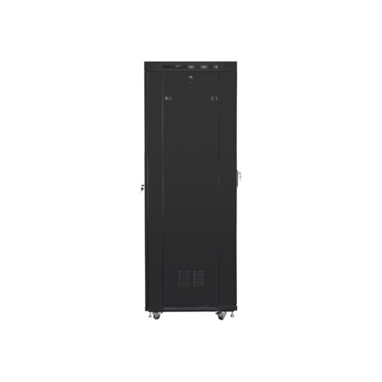 Szafa instalacyjna rack stojąca 19 42U 600x800 czarna, drzwi perforowane lcd (flat pack) 
