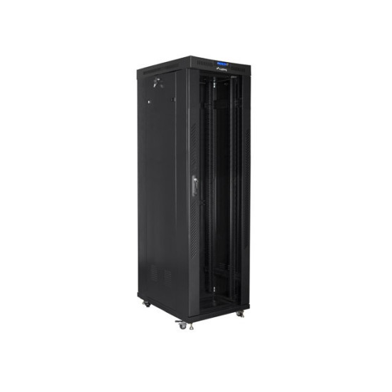 Szafa instalacyjna rack stojąca 19 42U 600x1000 czarna, drzwi szklane lcd (flat pack)