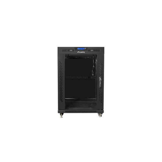 Szafa instalacyjna rack stojąca 19 15U 600x800 czarna, drzwi szklane lcd (flat pack)