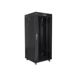 Szafa instalacyjna rack stojąca 19 27U 600x600 czarna, drzwi szklane LCD (Flat pack)