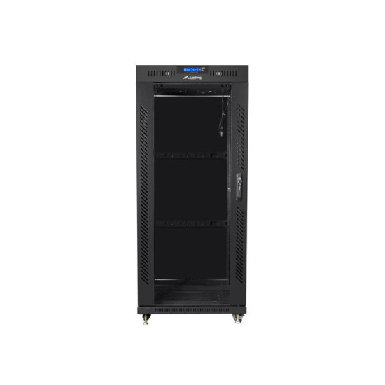 Szafa instalacyjna rack stojąca 19 27U 600x600 czarna, drzwi szklane LCD (Flat pack)