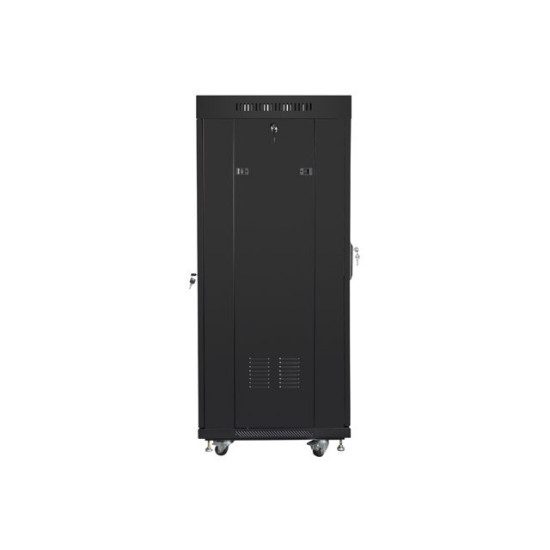 Szafa instalacyjna rack stojąca 19 27U 600x600 czarna, drzwi szklane LCD (Flat pack)