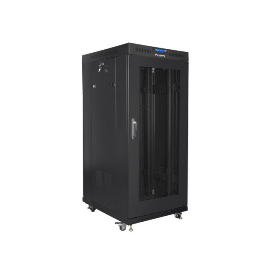 Szafa instalacyjna rack stojąca 19 27U 600x800 czarna, drzwi perforowane LCD (Flat Pack)