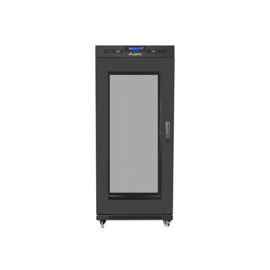 Szafa instalacyjna rack stojąca 19 27U 600x800 czarna, drzwi perforowane LCD (Flat Pack)