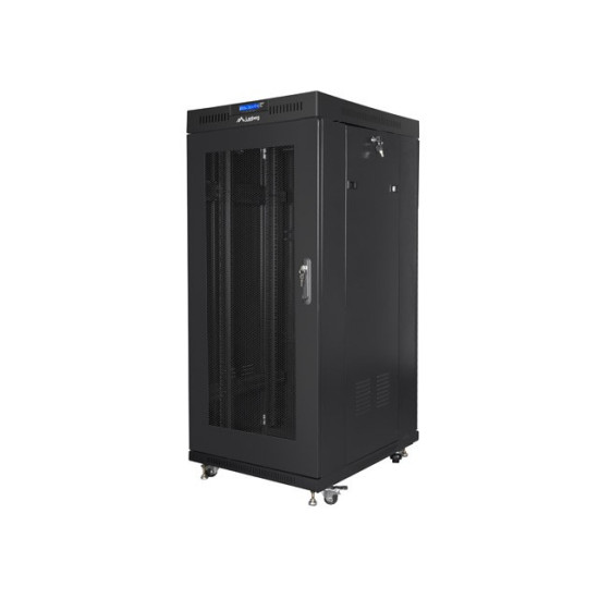 Szafa instalacyjna rack stojąca 19 27U 600x800 czarna, drzwi perforowane LCD (Flat Pack)