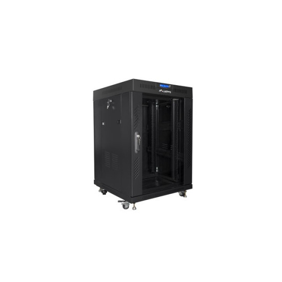 Szafa instalacyjna Rack stojąca 19 15U 600X600 czarna, drzwi sklane (flat pack)
