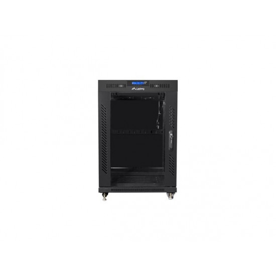 Szafa instalacyjna Rack stojąca 19 15U 600X600 czarna, drzwi sklane (flat pack)