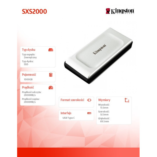 Dysk SSD XS2000 1000GB USB3.2 Gen2.2 Zewnętrzni