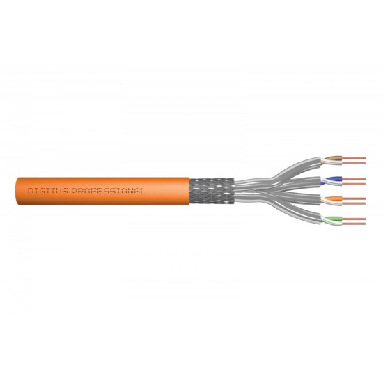Kabel teleinformatyczny instalacyjny kat.7, S/FTP, Dca, drut, AWG 23/1, LSOH, 50m, Pomarańczowy