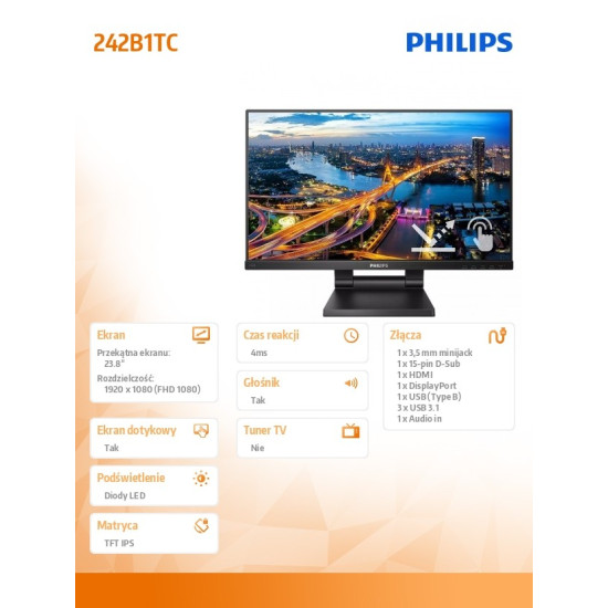 Monitor 23.8 cali 242B1TC IPS Touch HDMI DP