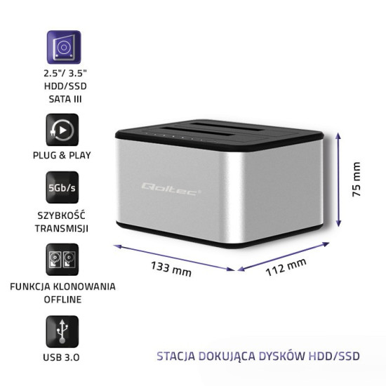 Stacja dokująca dysków 2xHDD/SSD | 2.5