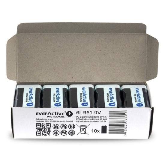 Bateria alkaliczna R9/6LR61 9V PRO ALKALINE, Opakowanie 10 szt.