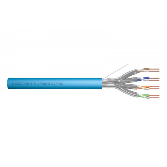 Kabel teleinformatyczny instalacyjny kat.6A, U/FTP, Dca, drut, AWG 23/1, LSOH, 100m ofoliowany Niebieski