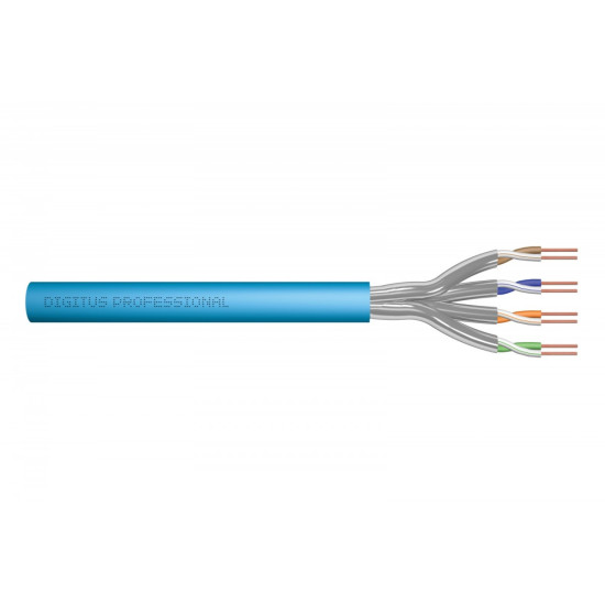Kabel teleinformatyczny instalacyjny kat.6A, S/FTP, Eca, drut, AWG 23/1, LSOH, 100m ofoliowany Niebieski
