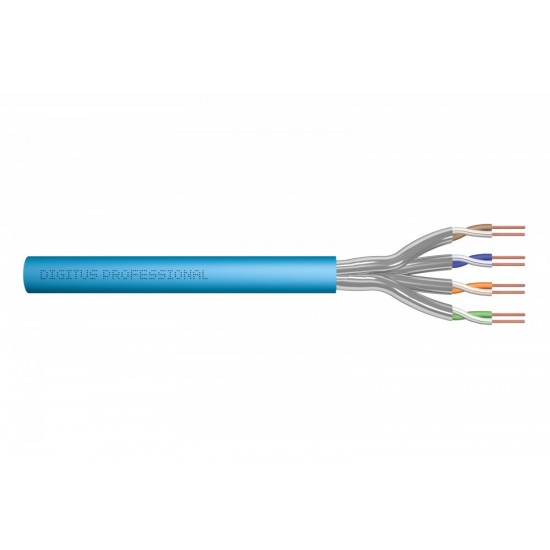Kabel teleinformatyczny instalacyjny kat.6A, S/FTP, Eca, drut, AWG 23/1, LSOH, 100m ofoliowany Niebieski