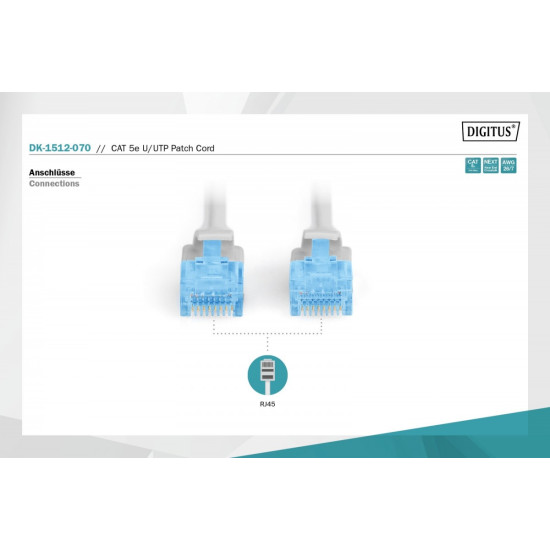 Patch cord U/UTP kat.5ePVC 7,0m Szary