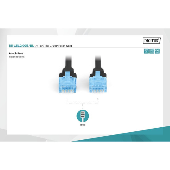 Patch cord U/UTP kat.5e PVC 0,5m Czarny 
