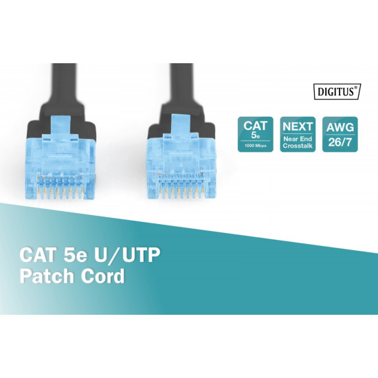 Patch cord RJ45/RJ45 U/UTP kat. 5e 3,0m AWG 26/7 PVC Czarny