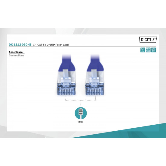 Patch cord U/UTP kat.5e PVC 3m Niebieski 