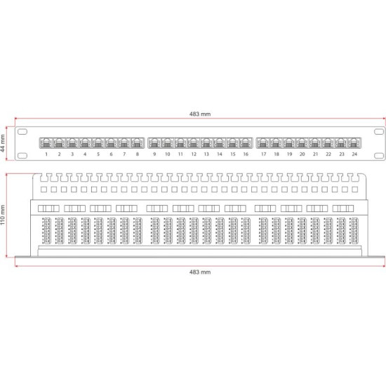 Patch panel UTP kat.5e 24 porty LSA 1U 