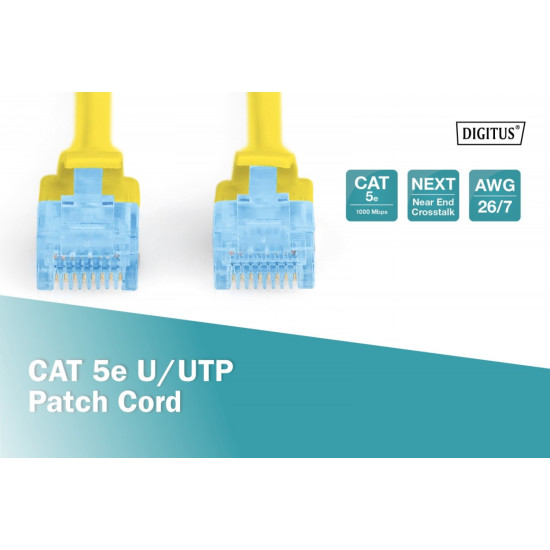 Patch cord U/UTP kat.5e PVC 5m Żółty 