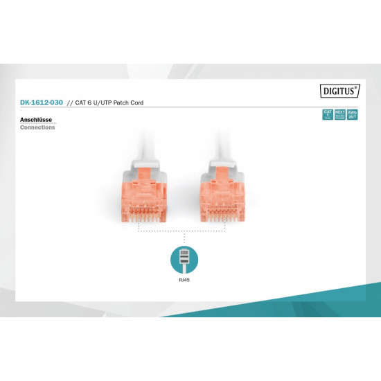 Patch cord U/UTP kat.6 PVC 3m szary 