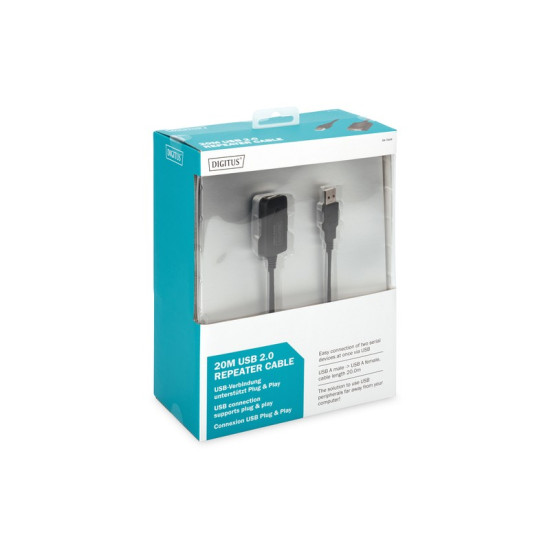 Kabel przedłużający USB 2.0 HighSpeed Typ USB A/USB A M/Ż aktywny, czarny 20m