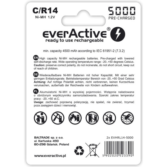 Akumulatorki R14/C NI-MH 5000 mAh 2 szt. ready to use