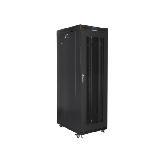 Szafa instalacyjna rack stojąca 19 cali 37U 800x1000 czarna drzwi perforowane LCD ( Flat pack) 