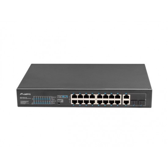 Przełącznik Switch 16X100MB POE+/2XCombo niezarządzalny rack 19 cali Gigabit Ethernet 150W 
