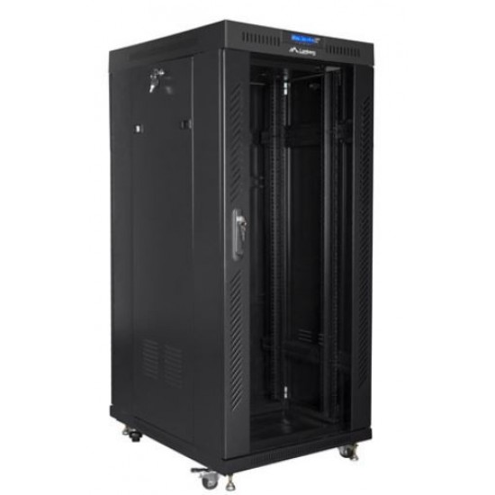 Szafa instalacyjna rack stojąca 19 cali  27u 800x1000 czarna drzwi szklane LCD (flat pack)