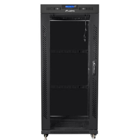 Szafa instalacyjna RACK stojąca 19 cali 37u 800x1000 czarna drzwi szklane LCD (flat pack)