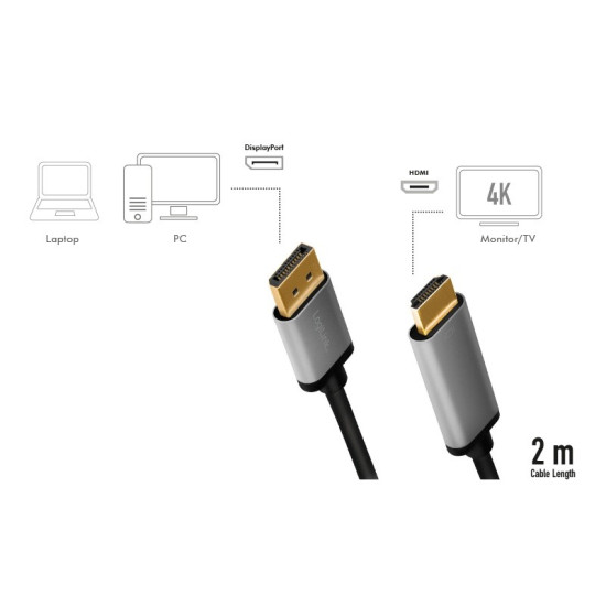 Kabel DisplayPort 4K/60 Hz,DP do HDMI aluminiowy 2m 